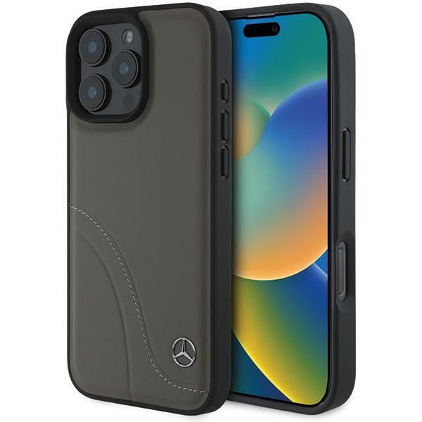 Puzdro Mercedes pre iPhone 16 Pro Max 6,9" MEHCP16X23RBCSB Hardcase MB Curved Stitches Kožená hnedá