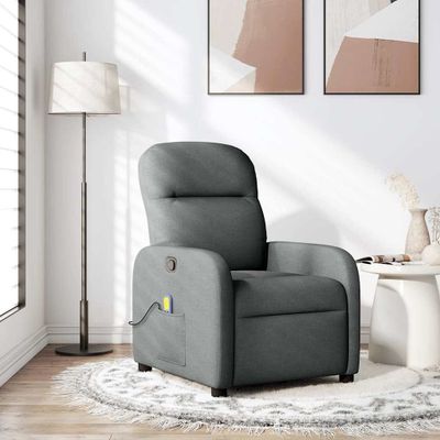 vidaXL Masážne kreslo s polohovacím mechanizmom, tmavosivá látka