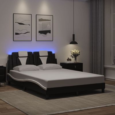 vidaXL Rám postele, Viana, s LED bez matraca, čierno biely 140x190cm