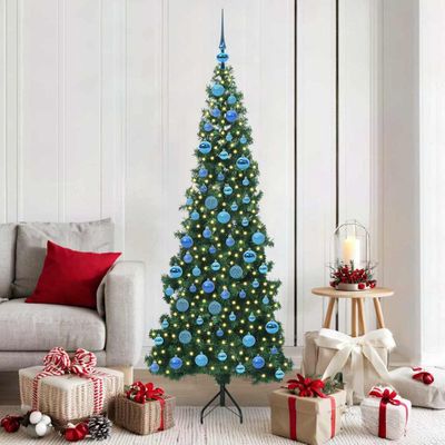 vidaXL Rohový umelý vianočný strom s 300 LED-i Zelená 180 cm PVC a kov