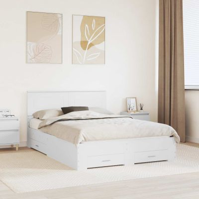 vidaXL Rám postele so zásuvkou Biela 150 x 200 cm Kompozitné drevo