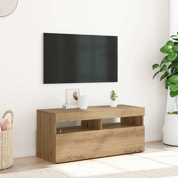 vidaXL TV skrinka s LED dub artisan 90x35x40 cm kompozitné drevo