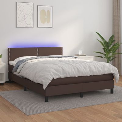 vidaXL Boxspring posteľ s matracom a LED hnedá 140x190 cm umelá koža