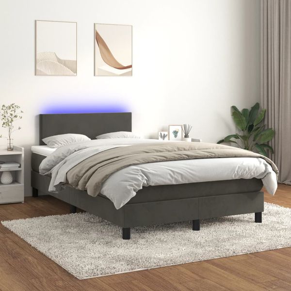 vidaXL Posteľ boxsping s matracom a LED tmavosivá 120x200 cm zamat