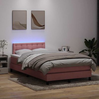 vidaXL Posteľný rám boxsping s matracom a LED ružový 120x210 cm zamat