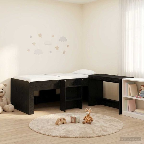 vidaXL Detská vysoká posteľ s pultom Čierny dub 90 x 190 cm