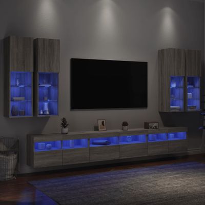 vidaXL 7-dielna súprava TV nástenných skriniek s LED sivá sonoma
