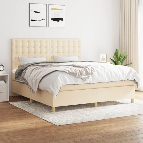 vidaXL Posteľný rám boxspring s matracom krémový 160x200 cm látka
