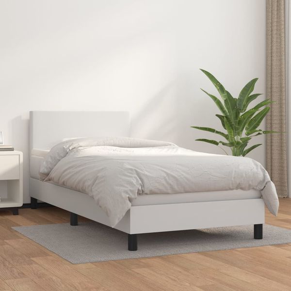 vidaXL Boxspring posteľ s matracom biela 100x200 cm umelá koža