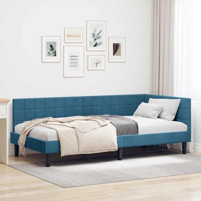 vidaXL Rohový rám postele s čelnou doskou Modrá 100 cm x 200 cm Zamat
