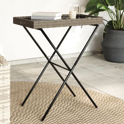 vidaXL Skladací stolík s podnosom sivý 65x40x75 cm polyratan