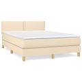 vidaXL Posteľný rám boxspring s matracom krémový 140x200 cm látka