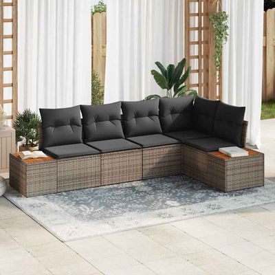 vidaXL Súprava záhradných pohoviek s vankúšom 5 pcs Sivá Poly ratan