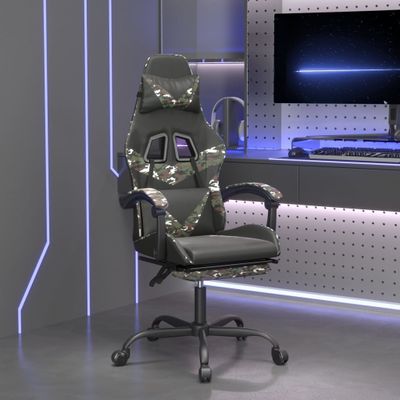 vidaXL Herná stolička s podnožkou čierna a maskovacia umelá koža