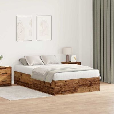 vidaXL Rám postele s úložným prostorem Staré drevo 120 x 200 cm