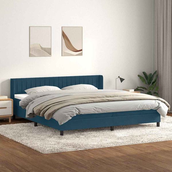 vidaXL Box Spring Posteľ s matracom Tmavomodrá 200x220 cm Zamat