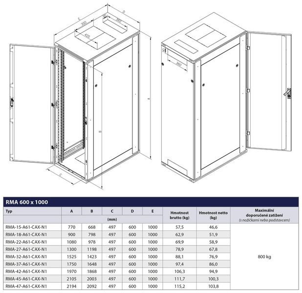 Triton 19" rozvaděč stojanový 15U/600x1000 RAL7035, šedá Triton 19" rozvadec stojanový 15U/600x1000 RAL7035, šedá