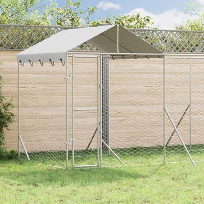 vidaXL Vonkajší koterec pre psov so strechou strieborný 6x2x2,5 m oceľ