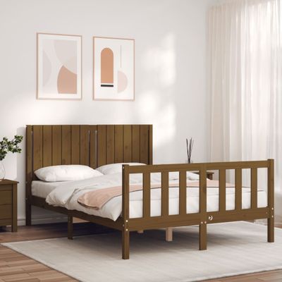 vidaXL Posteľný rám s čelom medovohnedý 140x200 cm masívne drevo