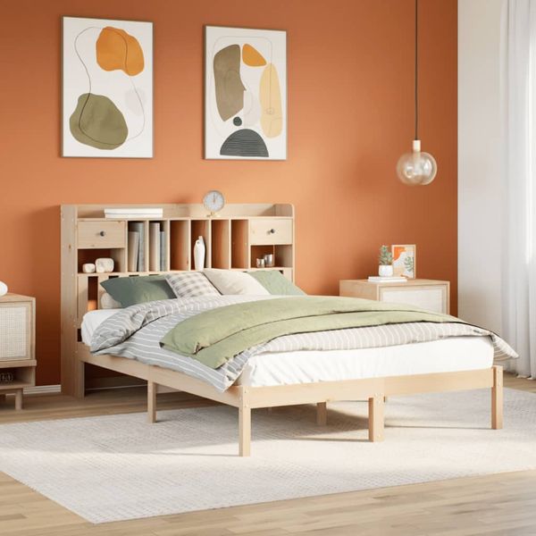 vidaXL Posteľ s knižnicou bez matraca 150x200 cm borovicový masív