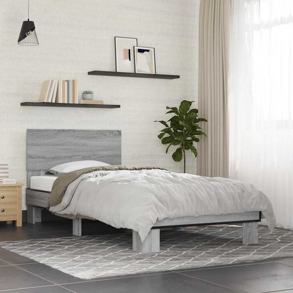 vidaXL Posteľný rám dub sonoma 75x190 cm kompozitné drevo a kov