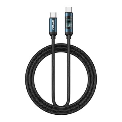BWOO USB-C - USB-C kábel 1m 60W s LED displejom, opletený, čierny