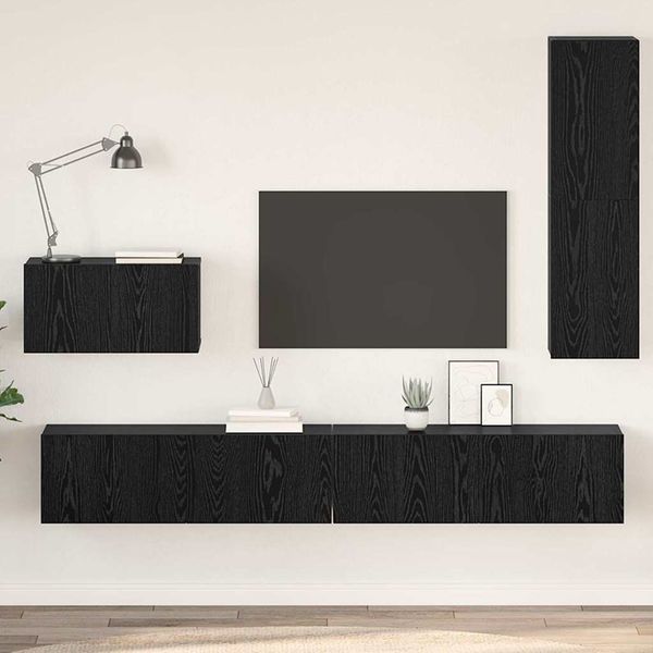 vidaXL Nástenný TV kabinet Nástenný 4 pcs Čierny dub Kompozitné drevo