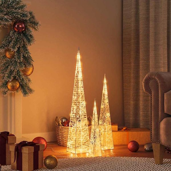 vidaXL Sada akrylových LED svetelných kužeľov teplá biela 30/45/60 cm