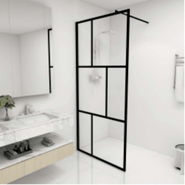 vidaXL Sprchová zástena s tvrdeným sklom čierna 90x195 cm