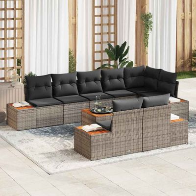 vidaXL Súprava záhradných pohoviek s vankúšom 9 pcs Sivá Poly ratan