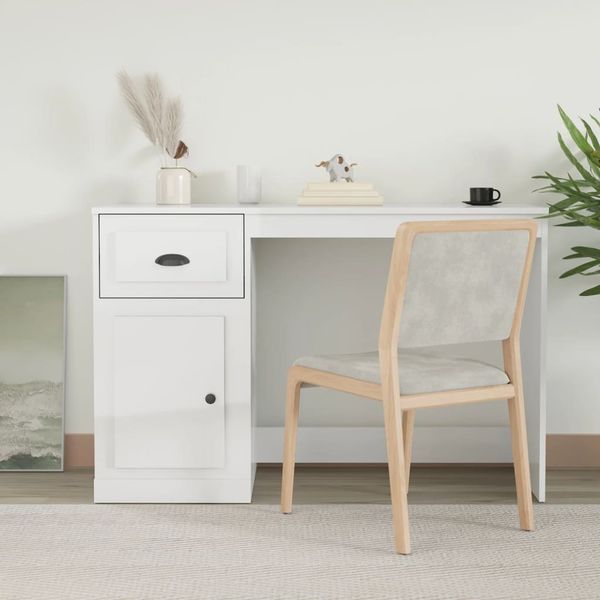 vidaXL Stolík so zásuvkami lesklý biely 115x50x75 cm kompozitné drevo