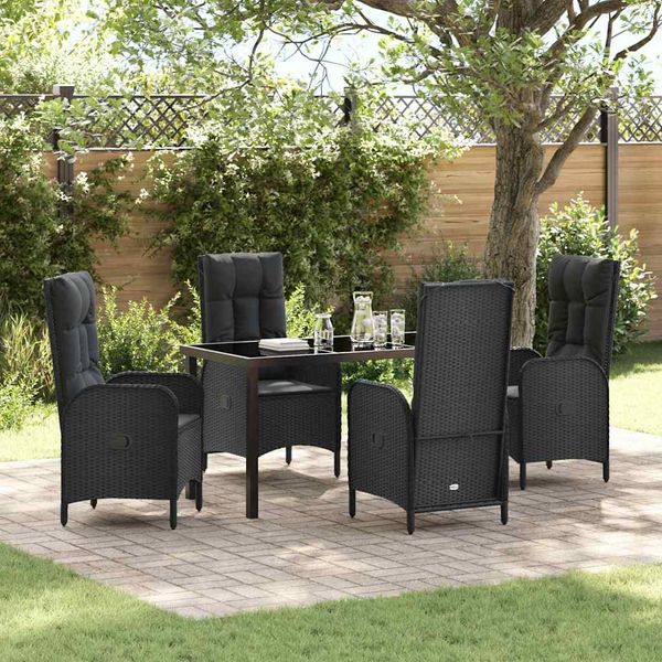 vidaXL Záhradný jedálenský set s vankúšom 5 pcs Čierna polyratan