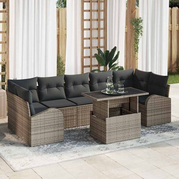 vidaXL Súprava záhradných pohoviek s vankúšom 8 pcs Sivá Poly ratan