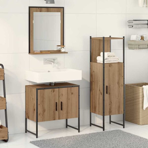 vidaXL Sada kúpeľňového nábytku Nástenný 3 pcs Hnedá Kompozitné drevo