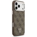 Guess Case Magsafe 4G PU kožené puzdro s trojuholníkovým logom a strieborným kovovým rámom fotoaparátu pre iPhone 17 Pro Max hnedé