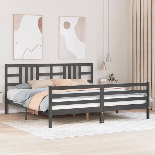 vidaXL Posteľný rám s čelom sivý 200x200 cm masívne drevo