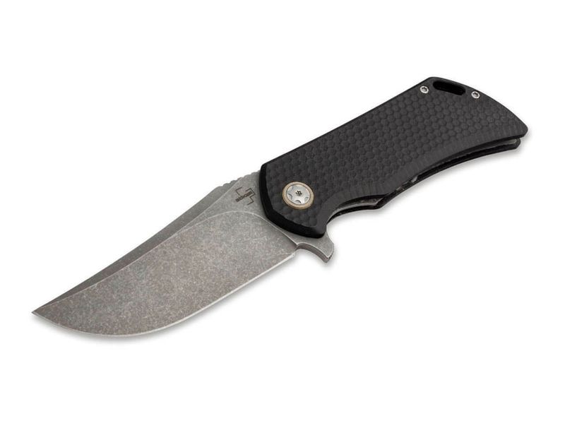 Böker Plus 01BO192 Golem vreckový nôž 8,9 cm, Stonewash, čierna, G10, spona, nylonové puzdro