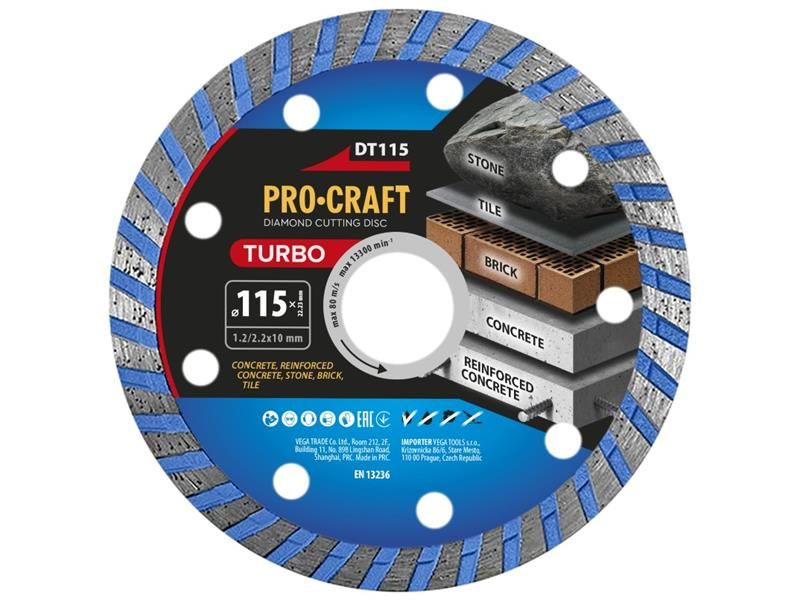 Diamantový rezný kotúč 115 mm PROCRAFT DT115 Turbo