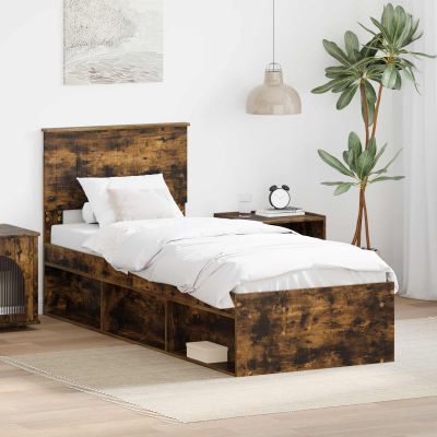 vidaXL Rám postele Dymová dub 75 x 190 cm Masívne borovicové drevo