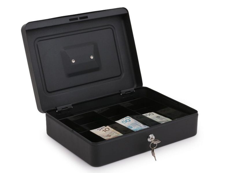 "BAZAR" Prenosná pokladňa OPTICUM BOX-300, kovová, čierna 300x220x88 "BAZAR" Prenosná pokladňa OPTICUM BOX-300, kovová, čierna 300x220x88