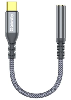 Colorway Adaptér USB-C na Female 3,5 mm/ 14 cm Adaptér, USB-C (M) na 3,5 mm jack (F), audio 48kHz/16bit, integrovaný DAC čip, 14 cm, šedý
