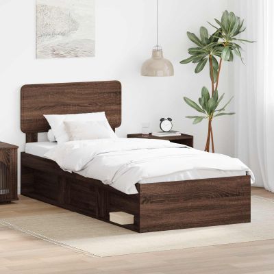 vidaXL Rám postele Hnedý dub 90 x 190 cm Masívne borovicové drevo
