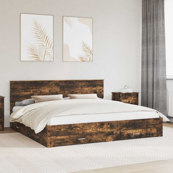 vidaXL Rám postele Dymový dub 200 x 200 cm Kompozitné drevo