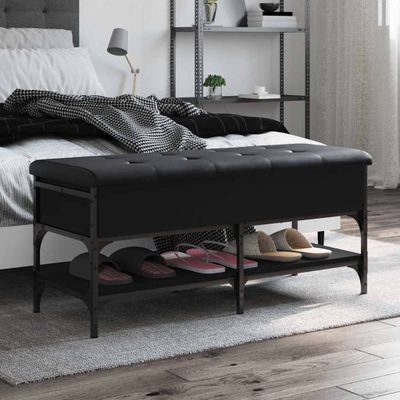 vidaXL Lavička na topánky čierna 102x42x45 cm kompozitné drevo