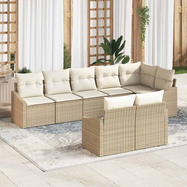 vidaXL Súprava záhradných pohoviek 8 pcs Béžová a biela polyratan