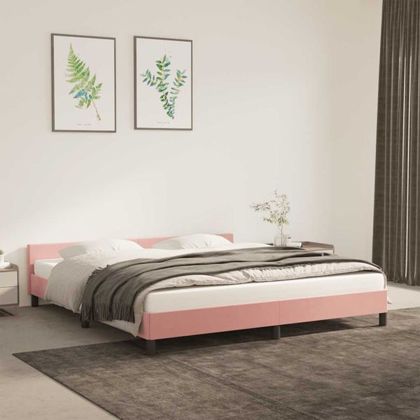 vidaXL Rám postele s čelom bez matraca ružový 180x200 cm zamat