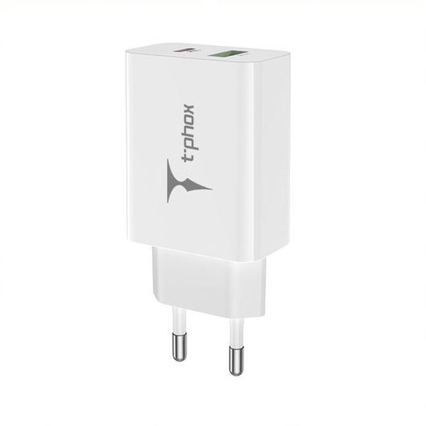 Wall charger t-phox speedy usb-c 20W + usb 18W qc 3.0 white