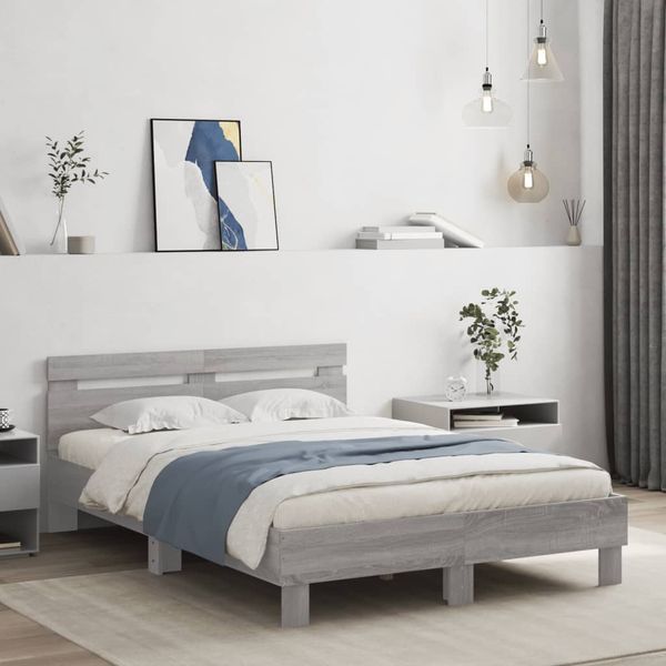 vidaXL Posteľný rám s čelom sivý sonoma 135x190 cm kompozitné drevo
