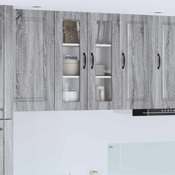 vidaXL Nástenný sklenený kabinet PORTO Sivý Sonoma 60 x 31 x 80 cm