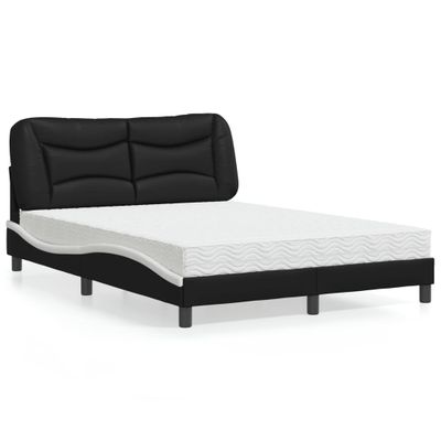 vidaXL Posteľ s matracom Hvar čierno-biela 140x190 cm umelá koža